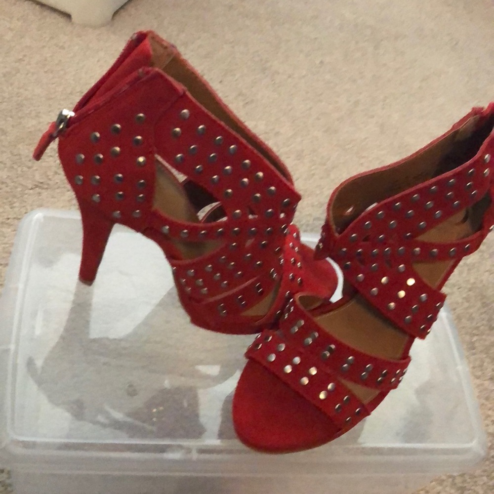 Red Suede Studded Heel
